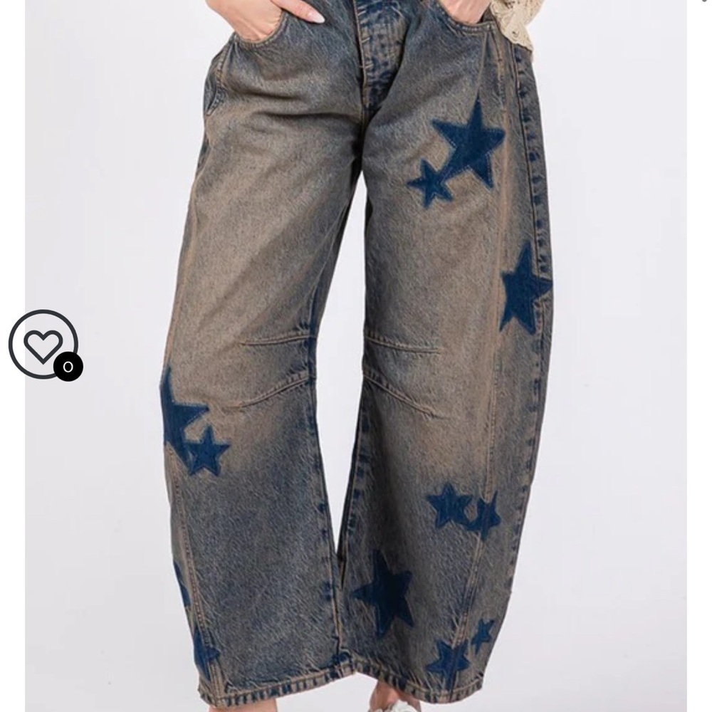 NWT! SAGE + FIG Star Wide Leg Barrel Mid Rise Women’s Jeans with Pockets Size L